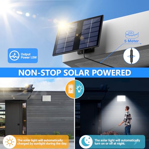 Solar Lights for Outdoors, Solar Light with Motion Sensor, 113 LED Solar Spotlight, IP65 Waterproof Solar Split Wall Light with 5 m Cable for Garage, Garden, Yard, Steps, Front Doors, Lawn - Pack of 2 [Energy Class G]
