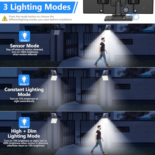 Solar Lights for Outdoors, Solar Light with Motion Sensor, 113 LED Solar Spotlight, IP65 Waterproof Solar Split Wall Light with 5 m Cable for Garage, Garden, Yard, Steps, Front Doors, Lawn - Pack of 2 [Energy Class G]